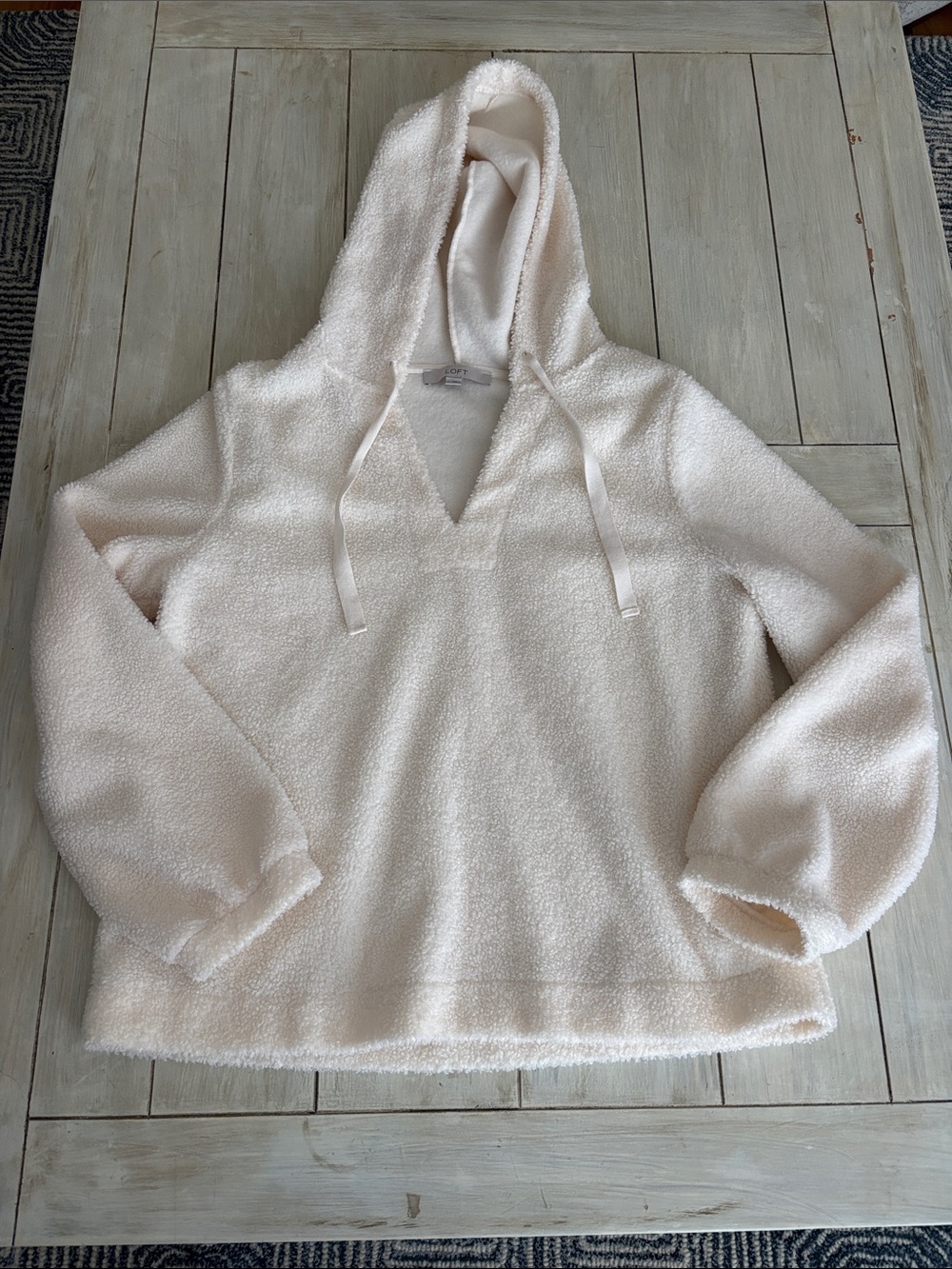LOFT Ivory Teddy Fleece Hoodie Large